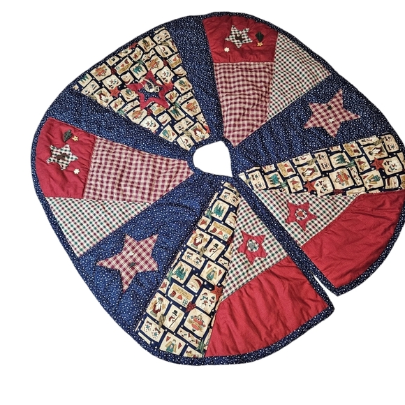 Handmade Country Quilted Patchwork Star Blocks Christmas Tree‎ Skirt V31 - Picture 1 of 8